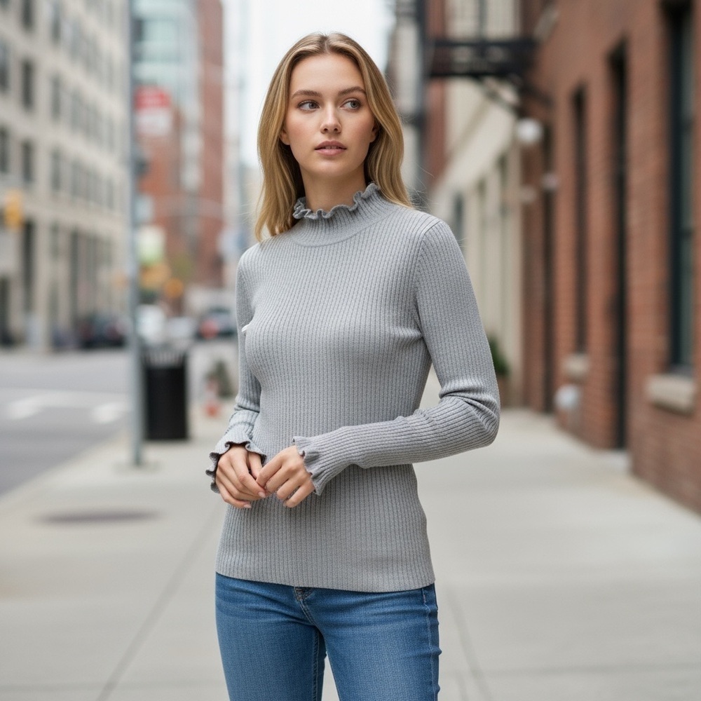 Above Mediocre Taste AMT Gray Turtle Neck Ribbed Sweater
New